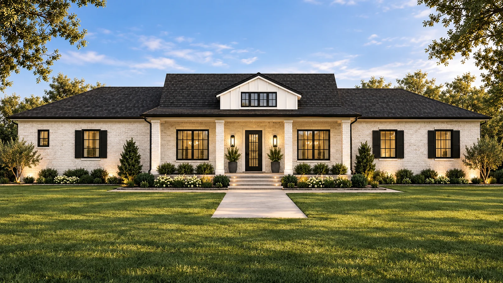 Architectural rendering of The Manning's white brick exterior and dark windows